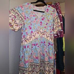 Floral V-Neck Dress with Short Sleeves - Rustty Dustty Dress